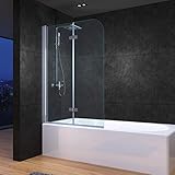 IMPTS 100x140cm Duschwand für Badewanne 2 teilig Faltbar Faltwand Aufsatz 180° Duschabtrennung mit 6mm Glas