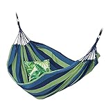 Relaxdays Hängematte Baumwolle, BxT: 150 x 190 cm, mit Befestigungsset, bis 300 kg, tragbar, Stabhängematte, blau-grün