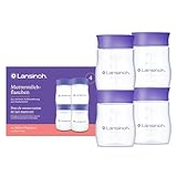 Lansinoh Muttermilchflaschen, 4 x 160 ml - zur sicheren Muttermilch Aufbewahrung - neues kompaktes Design für verbesserte Stabilität - mit stapelbarem Deckel