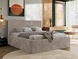 MKS MEBLE Polsterbett 200x200 Hellbraun Cord mit Schaumstoffmatratze, modernes Design, stabile Konstruktion – Doppelbett mit Bettkasten, Designerbett - TILIANO Classic