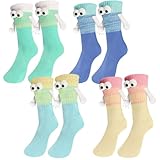 PYEUIFT 4 Paar Magnetische Socken mit Händen Geburtstag Hand in Hand Socken mit Magnetarmen Lustige Alberne Geschenke für Frauen Männer Freundin Freunde Partner Paare Kinder