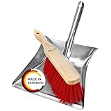 Kehrgarnitur Kehrset mit Buchenholz Handbesen und verzinkter Metallschaufel. Widerstandsfähiges und praktisches Industrie und Gartenkehrset mit roten Elastonborsten