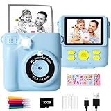 GKTZ Sofortbildkameras Kinder - 1080P HD Sofortdruck von Fotos - Geburtstag Geschenk für Mädchen im Alter von 4 5 6 7 8 9 10 Jahren - Tragbares Spielzeug mit 3 Rollen Fotopapier, 32-GB-Karte - Blau