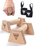 PULLUP & DIP Liegestützgriffe aus Holz inkl. Handgelenkbandagen – Ergonomische Handstandgriffe, rutschfeste Push-Up Bars für Calisthenics, Fitness & Oberkörpertraining