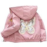 SXSHUN Übergangsjacke Kinder Mädchen Outdoorjacke mit Schmetterlingsmuster Kinderjacke Süße Jacke, Rosa, 134-140