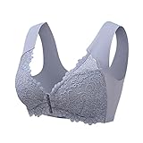 Damen Große Größe Vorne Knopf Unterwäsche Latex Cup Ohne Bügel Push Up BH Nahtlose Unterwäsche Spitze BH Sport BHs Frauen Mittellang Damen Leicht Multiway BH, grau, 3XL