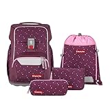 Step by Step Basis Schulranzen-Set „Berry Stars“, 4-teilig, Beere, ergonomischer Tornister mit Reflektoren, Hüft- und Brustgurt, für Kinder ab der 1. Klasse, 20 Liter
