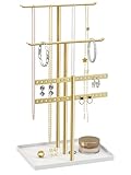 Schmuck Organizers, Schmuckständer 37cm, 4 Ebenen Robust Schmuckaufbewahrung Reise, Schmuckschrank Organizer für Halskette, Armband, Parfüm und Ohrringe, Deko Aesthetic Accessoires, Gold/Weiß