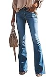 Minetom Schlaghosen Damen Jeans Hosen Stretch Skinny Destroyed Style Denim Jeanshose Retro Hohe Taille Flared Pants Blau L