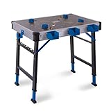 Scheppach Werkbank und Spanntisch MWB150 | max. 450 kg Traglast | 5-Fach höhenverstellbar 733 – 888 mm | Integrierte Messskala | 20 mm Lochrastersystem | 848 x 600 x 85 mm Arbeitstisch mit MDF-Platte