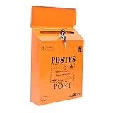 Angoily Vintage Wandbriefkasten Aus Mit Schloss Abschließbare Wandbriefbox Im Landhausstil Retro Briefkasten Für Zuhause Garten Oder Eingang Orangefarbene Schriftzüge