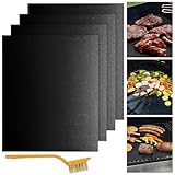 Kezidhp Dauerbackfolie für Backofen, 4er Set Dauerbackfolie mit Bürsten(40x32CM), Backfolie Wiederverwendbar backpapier, Dauerbackmatte, Grillmatten, für Holzkohlegrill, Elektronischen Grill