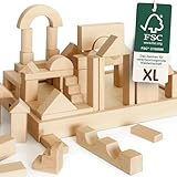 Merle Toys® Premium Holzbausteine Natur, Bauklötze Holz Groß für kreatives Bauen, Große Bausteine Holz, Bausteine ab 2 Jahre, Bauklötze ab 3 Jahre, 100% FSC-zertifizierte Holzbauklötze, Burg-Set