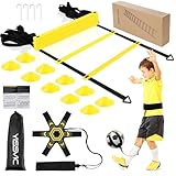 Yissvic Fussball Trainingszubehör Koordinationsleiter Fussball Geschenke Jungen Trainingsset 6m mit Kick Trainer 10 Hütchen 4 Erdnägel (Gelb)