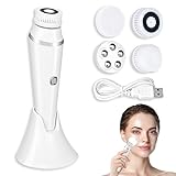 BNGXR Gesichtsreinigungsbürste, Elektrische Gesichtsreinigungsbürste mit 3 Geschwindigkeitsstufen Wasserdichte Gesichtsbürste mit 4 Bürstenköpfen für Gesichtsmassage Peeling und Tiefenreinigung