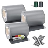 Juskys PVC Sichtschutzstreifen Doppelstabmatten Zaun 3er Set - 3 Rollen á 35m x 19cm - 90 Befestigungsclips - Zaunfolie Sichtschutz Windschutz - hellgrau