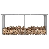 Homgoday Verzinkter Stahl Brennholzschuppen 330x92x144/153cm - Grau, Stabiler Aufbewahrungsschuppen für Feuerholz, Regenwasserablauf, Winter-Schneeräumung Gartenhaus, Geräteschuppen Model44860