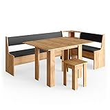 Vicco Eckbankgruppe Roman, Goldkraft Eiche/Anthrazit, 210 x 120 cm mit Tisch