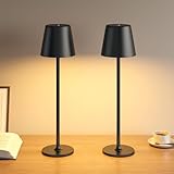 UPXNBOR LED Tischlampe Kabellos 2 Stück, Dimmbare Nachttischlampe Touch, Akku Tischleuchte Kabellos, Indoor Outdoor Tischlampe Akku, 3-stufig Warmlicht, IP54 Wasserdicht, Vollmetallgehäuse, Schwarz