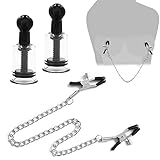 BDSMAGE Brust Stimulation Set mit 2 stk Nippelsauger + Nippelklemmen Kette,BDSM Sexspielzeug für Damen Männer,Brustwarzensauger Klitoris Sauger Brustpumpe Vaginal Clip Schwarz