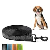 Toozey Schleppleine für Hunde 10m Gummierte Hundeleine für Kleine bis Große Hunde mit Handschlaufe und Aufbewahrungsbeutel - Schwarz(Breite 2,5cm)