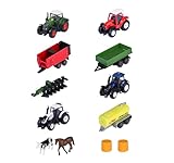 Majorette Auto-Set Farm (5 Teile) - Traktor-Spielzeug aus Metall mit Anhänger, Zubehör & beweglichen Teilen, zufällige Auswahl aus 2 Bauernhof-Sets für Kinder ab 3 Jahre, je ca. 7,5 cm