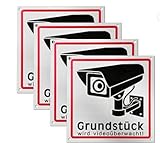 4 Stück Videoüberwachung Schild (15x15 cm) - Schild Videoüberwachung - Videoüberwachung - Warnschild und Hinweisschilder - Hinweisschild für Kameraüberwachung - Aluverbund Warnhinweis für Innen Außen