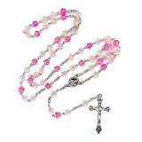 hgnxa Halskette mit Blumenperlen, Kreuz-Anhänger, Rosenkranz, lange Kette, Schmuck für Gebet, Taufe, Taufe