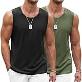COOFANDY Herren 2er Pack Tank Top Gym Bodybuilding Shirts Ärmellose Muskelshirts Männer Gym Sleeveless Workout Tankshirt Funktionsshirts Sports Fitness Schwarz/Militärgrün XL
