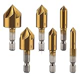 EUKKIC 6 Stück 6/4 Zoll Sechskant-Kegelsenker-Bits Körperstanzer-Set HSS 5 Rillen Kegelsenker Zentralstanzer Werkzeug-Sets
