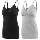 COLOMI Still-Tanktops für Mutterschaft Unterhemden für Schwangere BH zum Stillen Basic Camisole (Black+Grey/2Pack, M)