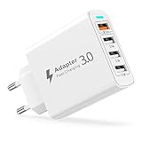 USB Ladegerät Mehrfach, USB Netzteil 4 Ports 33W USB Schnellladegerät Mehrfach mit Quick Charge 3.0 Ladegerät USB Adapter Steckdose Ladestecker für iPhone 16 15 14 13 12 11 X,Samsung S24/S23/S21,Handy