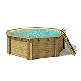 Paradies Pool® Holzpool Kalea Einzelbecken inkl. Zubehör, Edelstahlleiter Tiefbecken, Folie Sand mit 0,8mm Stärke, Achteck-Pool, 528 x 138 (Ø x H), Menge: 1 Stück