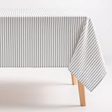 GAMUSI Tischdecke, schmutzabweisend, rechteckig, Baumwollstoff, wasserdicht, graue Streifen, 160 x 100 cm