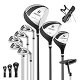 GYMAX komplettes Herren Golfschläger Set, 9 teiliges Golf Set rechtshändig mit Standtasche, Inklusive 1# Aluminium-Driver, 3# Fairwayholz, 4# Hybrid, 6-9# Eisen, P# Zink-Eisen, Putter (Schwarz)