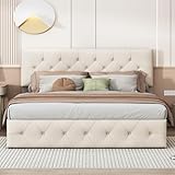 Doppelbett mit Stauraum unter dem Bett, Modernes und stilvolles Polsterbett, Hydraulisches Stauraumbett mit höhenverstellbarem Kopfteil, Bett mit Lattenrost, Samtmaterial, Aprikosenfarbe (160*200cm)