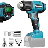 Akku Heißluftgebläse für Bosch 18V Akku, 550°C Schnell Aufheizende Löt-Heißluftpistole mit LCD-Display, Einstellbarer Temperatur mit 4 Edelstahldüse, für Basteln, Abziehen