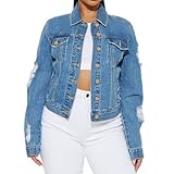 YLQQdMK Jeans Jacken Für Damen Vielseitige Sexy Zerrissene Denimjacke Tops Frauen-Blau-2Xl