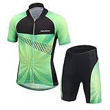 Lserver Fahrradtrikot-Set für Kinder, Kurzarm-Oberteil + Hose, Kinder, Grün / Schwarz, 12-13 AÑOS