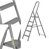 DRABEST - Stehleiter - mit 5 Stufen - bis 125 kg belastbar - 1,73 m lang - Arbeitshöhe 3 m - Trittleiter, Bockleiter aus Stahl pulverbeschichtet - für Haushalt, Malerarbeiten - Grau