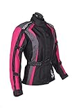 ROLEFF RACEWEAR Damen Textil Motorradjacke mit Protektoren, Gute Belüftung, Taillierter Schnitt, Schwarz, Pink, Größe L