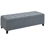 HOMCOM Sitzbank, Polsterbank mit Stauraum, Bettbank mit Deckel, Leinenoptik, Truhenbank, Aufbewahrungsbank für Wohnzimmer, Schlafzimmer, Grau, 125 x 49 x 41,5 cm