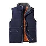 Foweknow Winterweste Herren Fleeceweste Warme Outdoor Weste Anglerweste Ärmellos Jacke Stehkragen Gefütterte Arbeitsweste Winddichte Steppweste Oberbekleidung Übergangsjacke