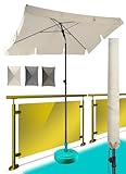 Menz Sonnenschirm, inkl. Sonnenschirmhülle - UPF 50+ Sonnenschirm rechteckig 200 x 125 cm, Sonnenschutz Balkon, Balkon-Schirm in Beige