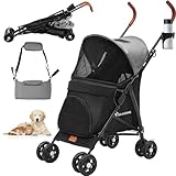 YITAHOME Tragbarer Hundebuggy, Hundewagen bis 11.3 kg, Faltbar klappbar, Haustiere Buggy mit Netzfenstern, Jogger Katzenbuggy für kleine Hunde Katzen, Haustier-Kinderwagen (Grau Schwarz)