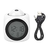 Oumefar LCD-Wecker, moderner Mini-Wecker, Projektionswecker, Büro, Schlafzimmer für Familie (weiß mit USB-Kabel)
