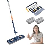 2025 New Saker Plus Mop, Saker Plus Mop and Bucket Set, Large Flat Mop, 360° Rotation Self Wringing Flat Mop with 6 Washable Pads for Tile Hardwood(A(Blue+2Microfiber))