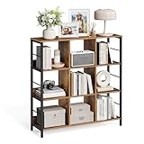 VASAGLE Regal mit 3 Ebenen, Bücherregal, Standregal mit 9 Fächern, für Wohnzimmer, Schlafzimmer, Arbeitszimmer, Küche, 30 x 100 x 103,1 cm, vintagebraun-tintenschwarz LLS112B01