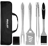 grilljoy 6PCS Grillset für Männer - Grillzubehör aus Besonders Dickem Edelstahl - Grillbesteck Geschenk für Männer - Edelstahl Grillset