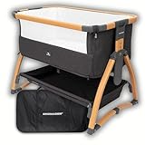 DROMADER Beistellbett Baby 3in1 - Babybett, Babywippe, Reisebett Baby mit Matratze, 0–6 Monate, max 9kg – Stubenwagen mit 7 Höhenverstellungen, Wiegefunktion, Atmungsaktives Netz – Tragetasche
